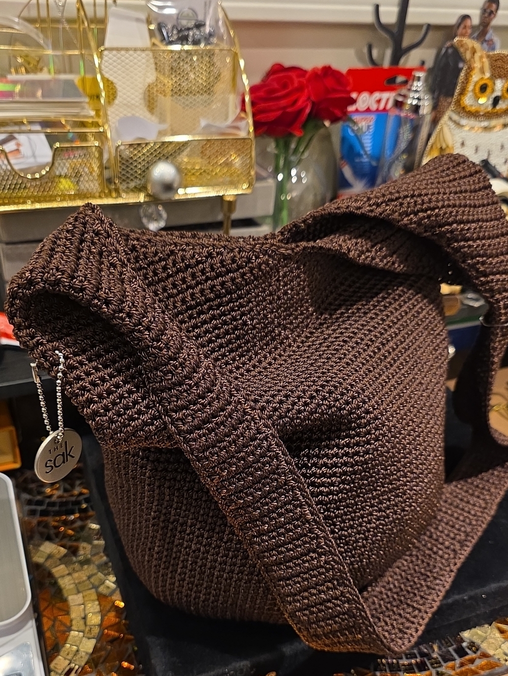 The Sak Chocolate Brown Crochet Shoulder Bag